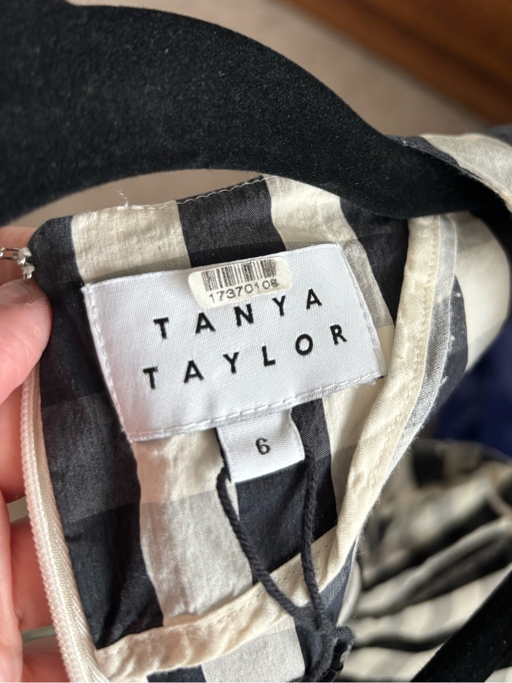 Tanya Taylor Black and White Gingham V-Neck Midi Dress - Picture 8 of 9